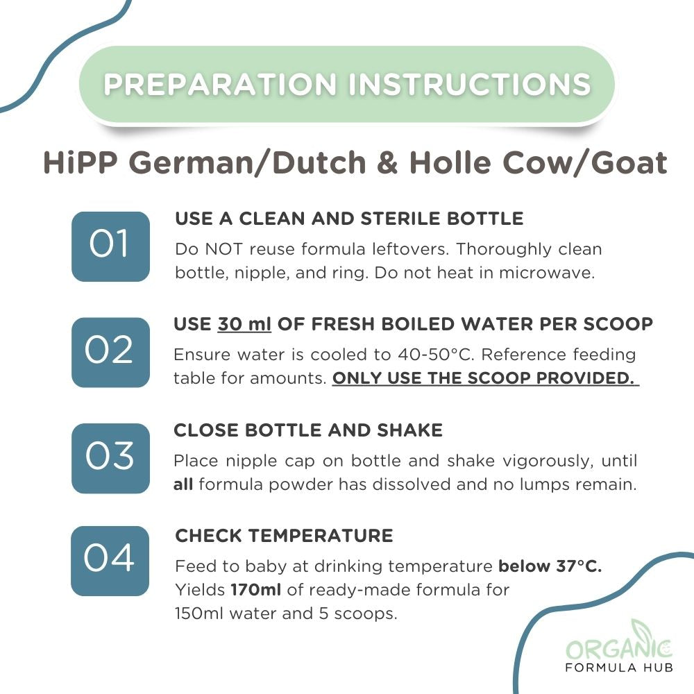 HiPP bio Combiotic Stage 2 Dutch Formula  preparation instructions | Organic Formula Hub